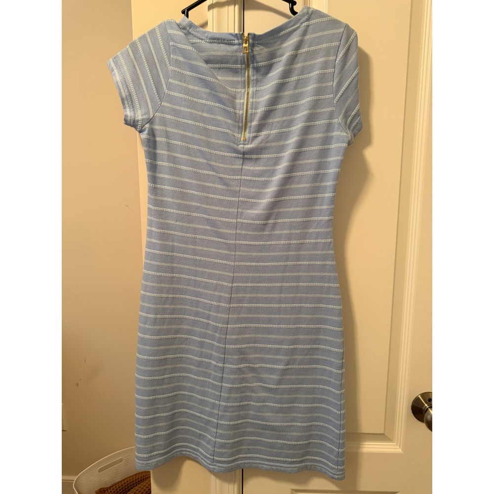 Sail to Sable STS Blue White Striped Short Sleeve Shift Dress Gold Zip Womens S - Picture 3 of 5